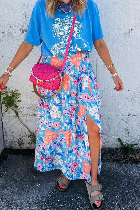 Blue Floral Wrap long skirt